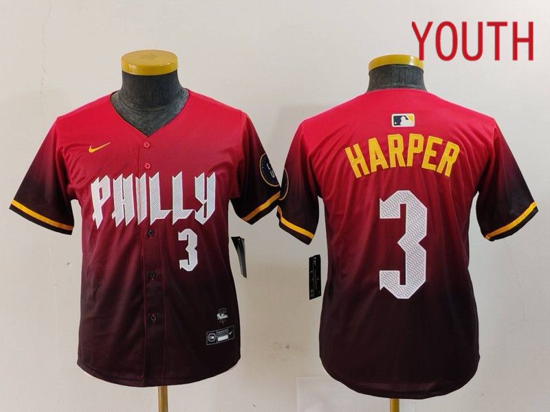 Youth Philadelphia Phillies #3 Harper Red City Edition 2024 Nike MLB Jersey style 4->youth mlb jersey->Youth Jersey